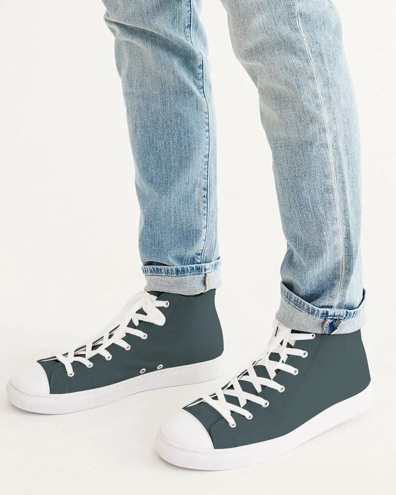 Dark Blue Cool Green Men's High-top Canvas Sneakers | Men's | Dark Pale Pastel Blue Cool Green | C30M0Y15K80