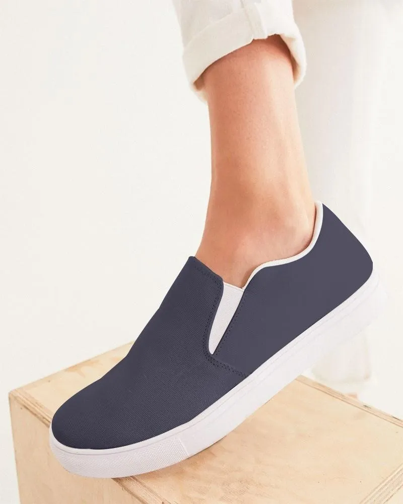 Dark Blue Gray Slip-On Canvas Sneakers | Women's | Dark Pale Pastel Blue Gray | C30M30Y0K80