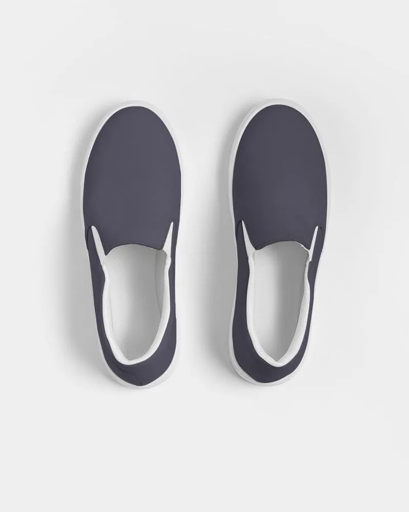 Dark Blue Gray Slip-On Canvas Sneakers | Women's | Dark Pale Pastel Blue Gray | C30M30Y0K80