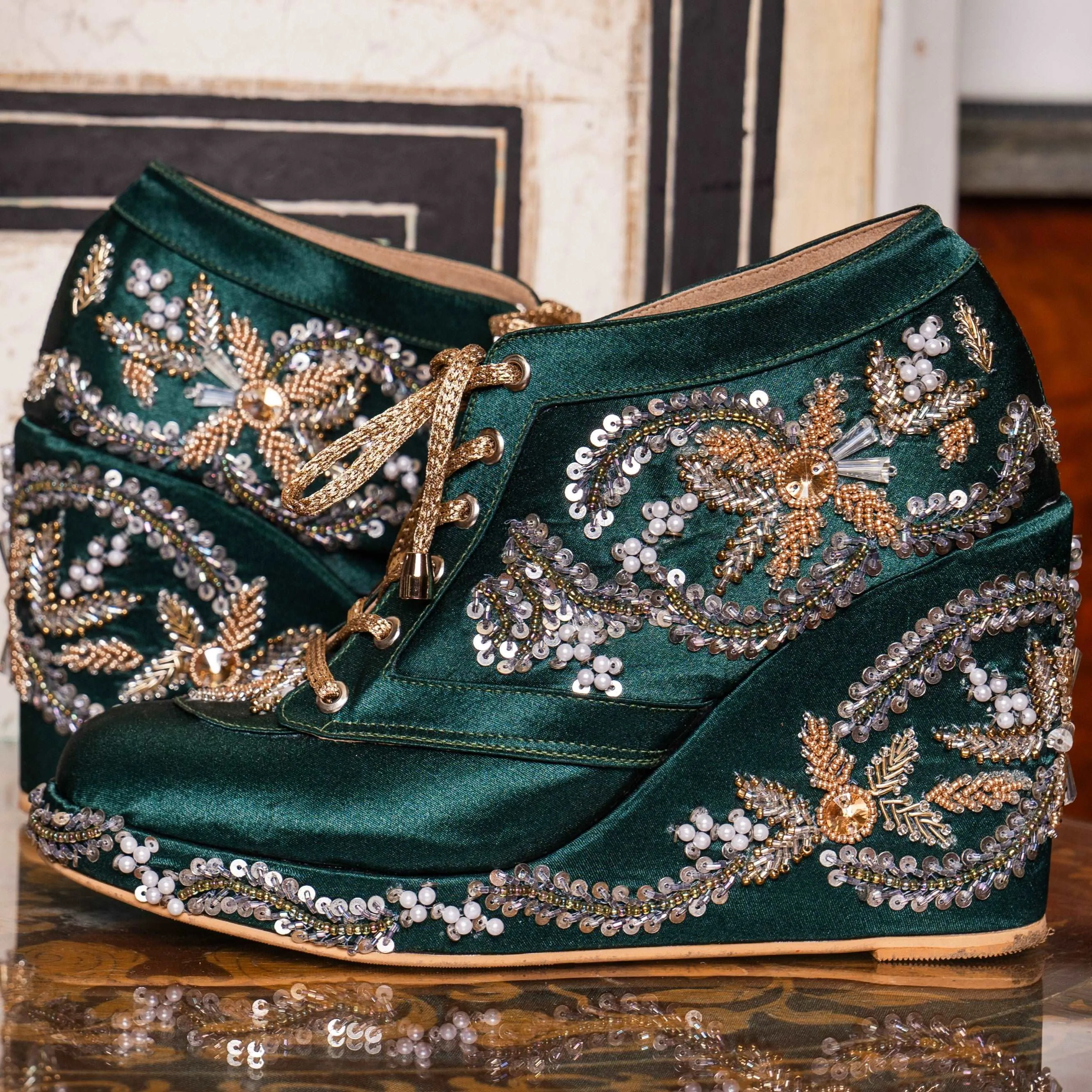 Dark Green Customizable Sneaker Wedges | Tiesta