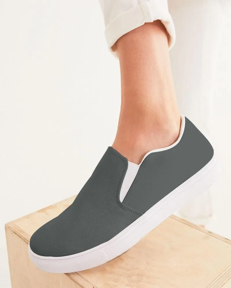 Dark Green Gray Slip-On Canvas Sneakers | Women's | Dark Pale Green Gray | C10M0Y10K80