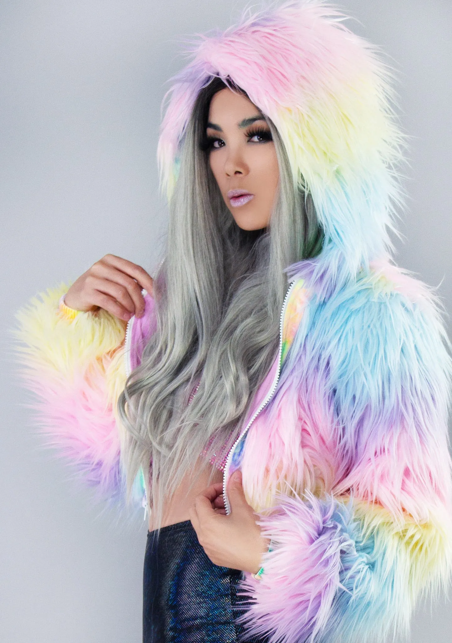 Electric Kandi Light Up Faux Fur Cropped Jacket