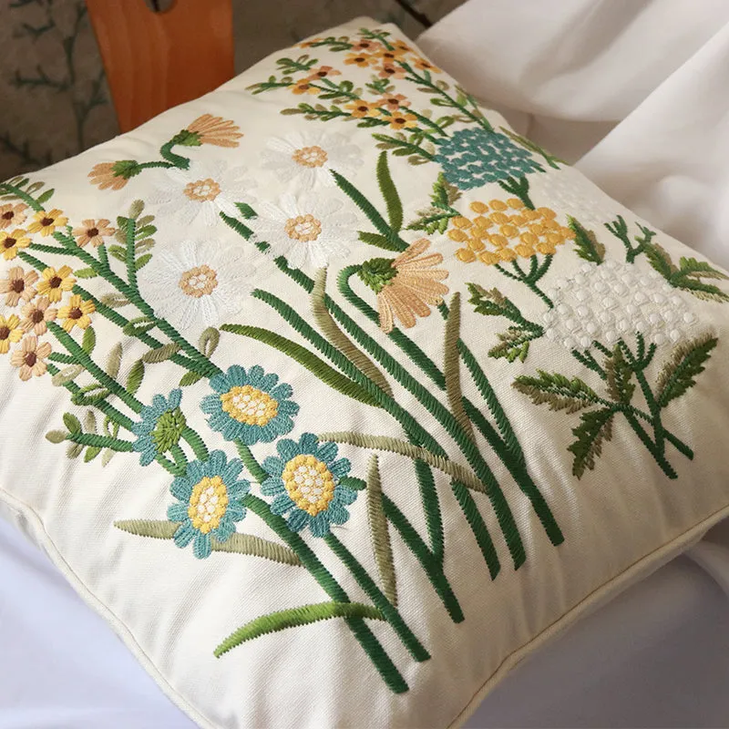 Embroidered Botanical Pattern Throw Cushion