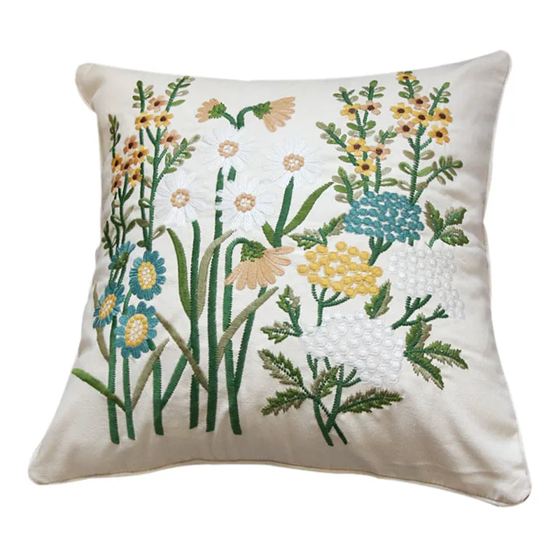 Embroidered Botanical Pattern Throw Cushion