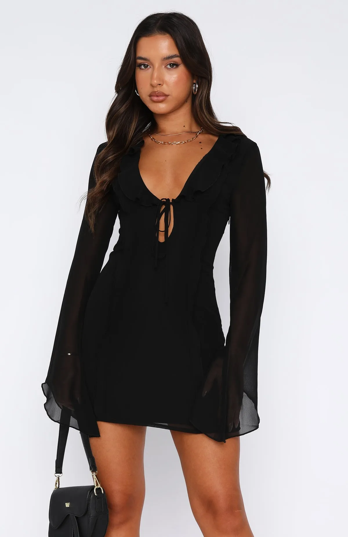 Falling To Pieces Long Sleeve Mini Dress Black