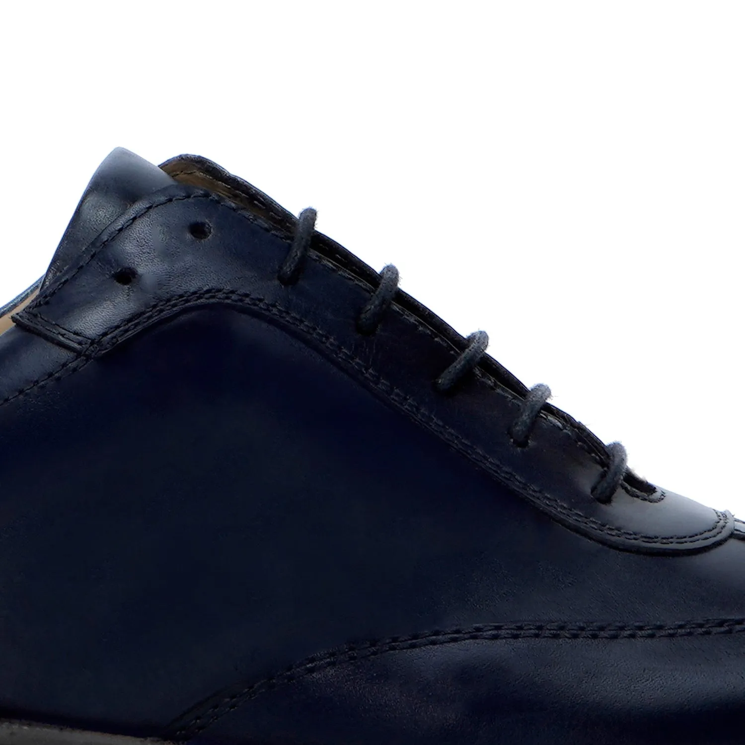 Fine Line Stitched Toe Sneaker in Blue Leather