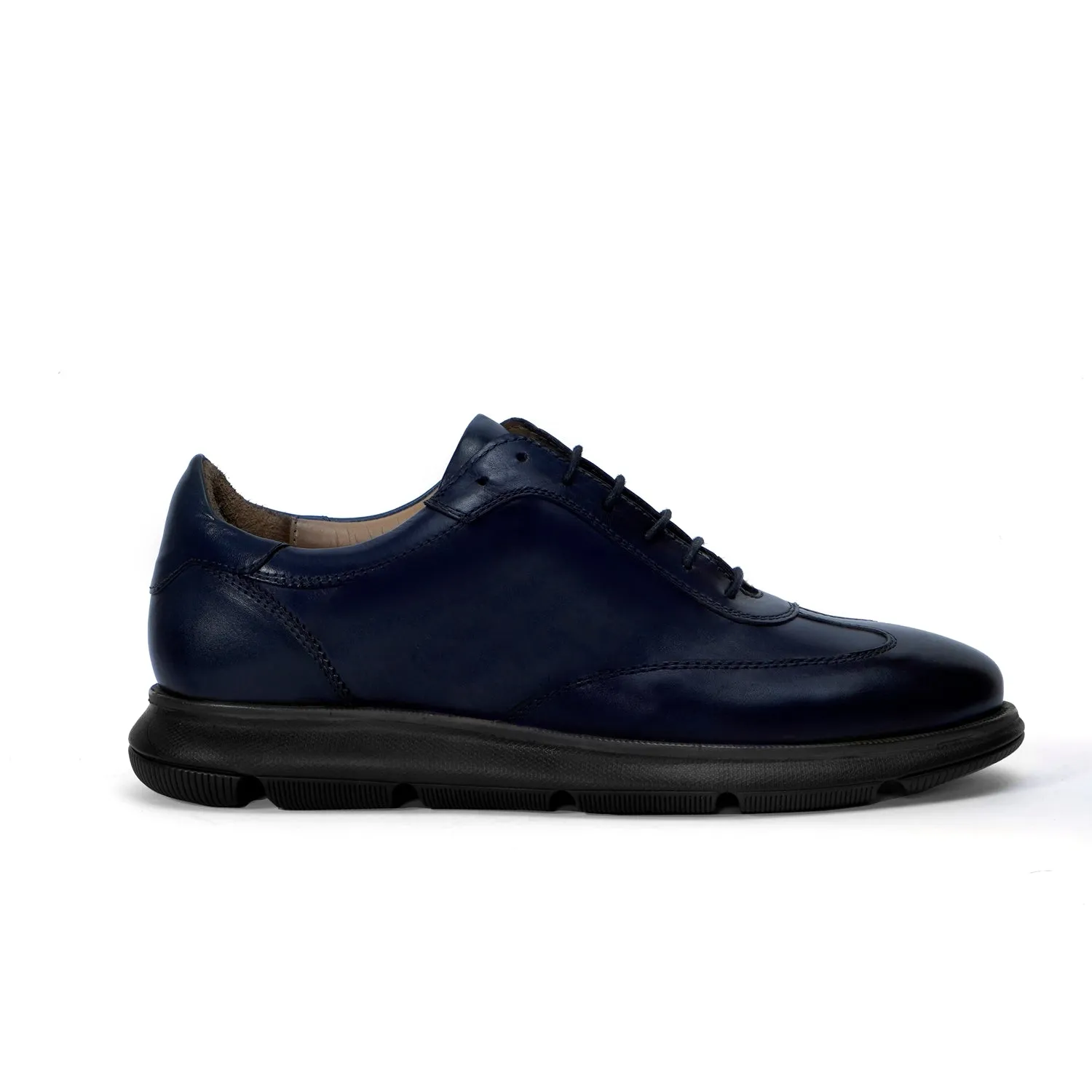 Fine Line Stitched Toe Sneaker in Blue Leather