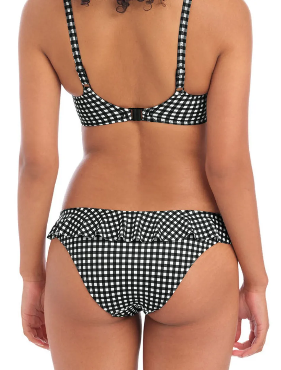 Freya Check In Italini With Frill Swim Bottom Black & White | Black Monochrome Bikini Briefs