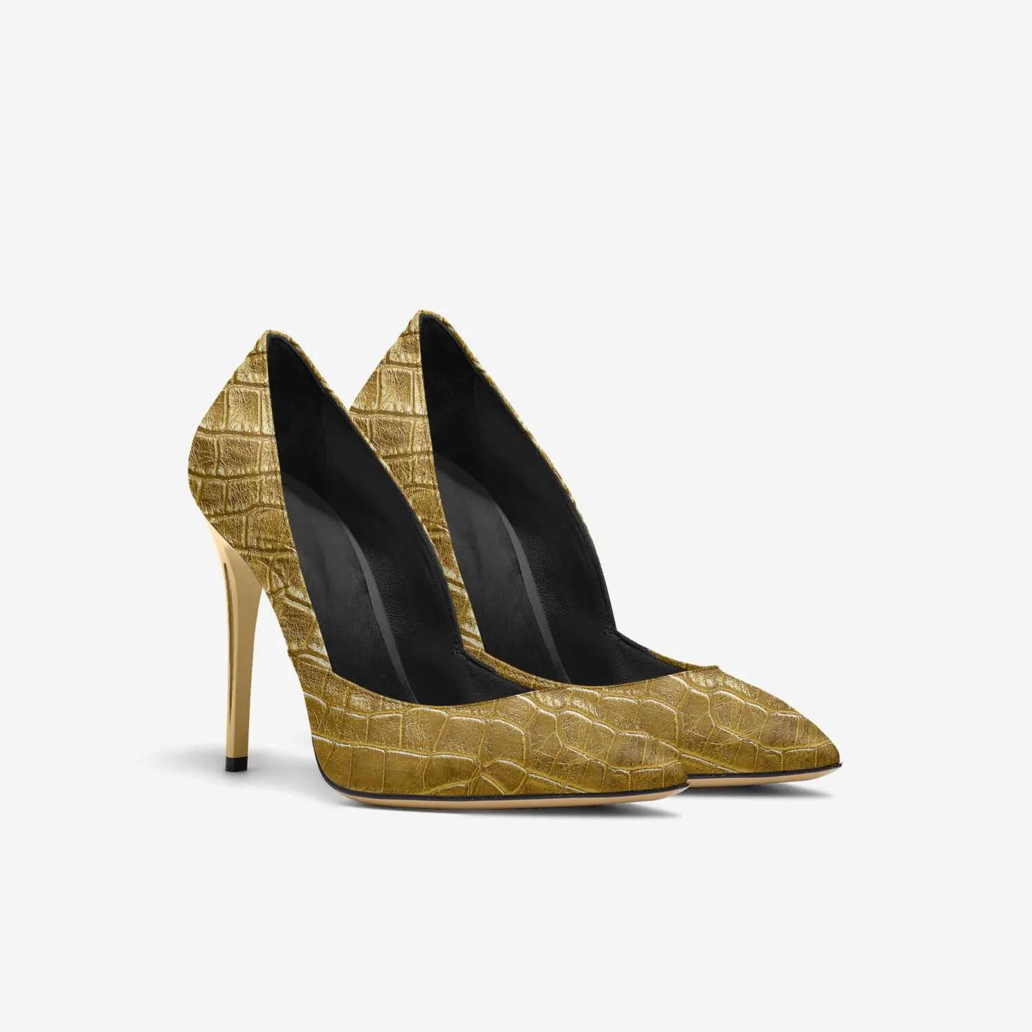 GOLD ALLIGATOR SPLIT STILETTO PUMP