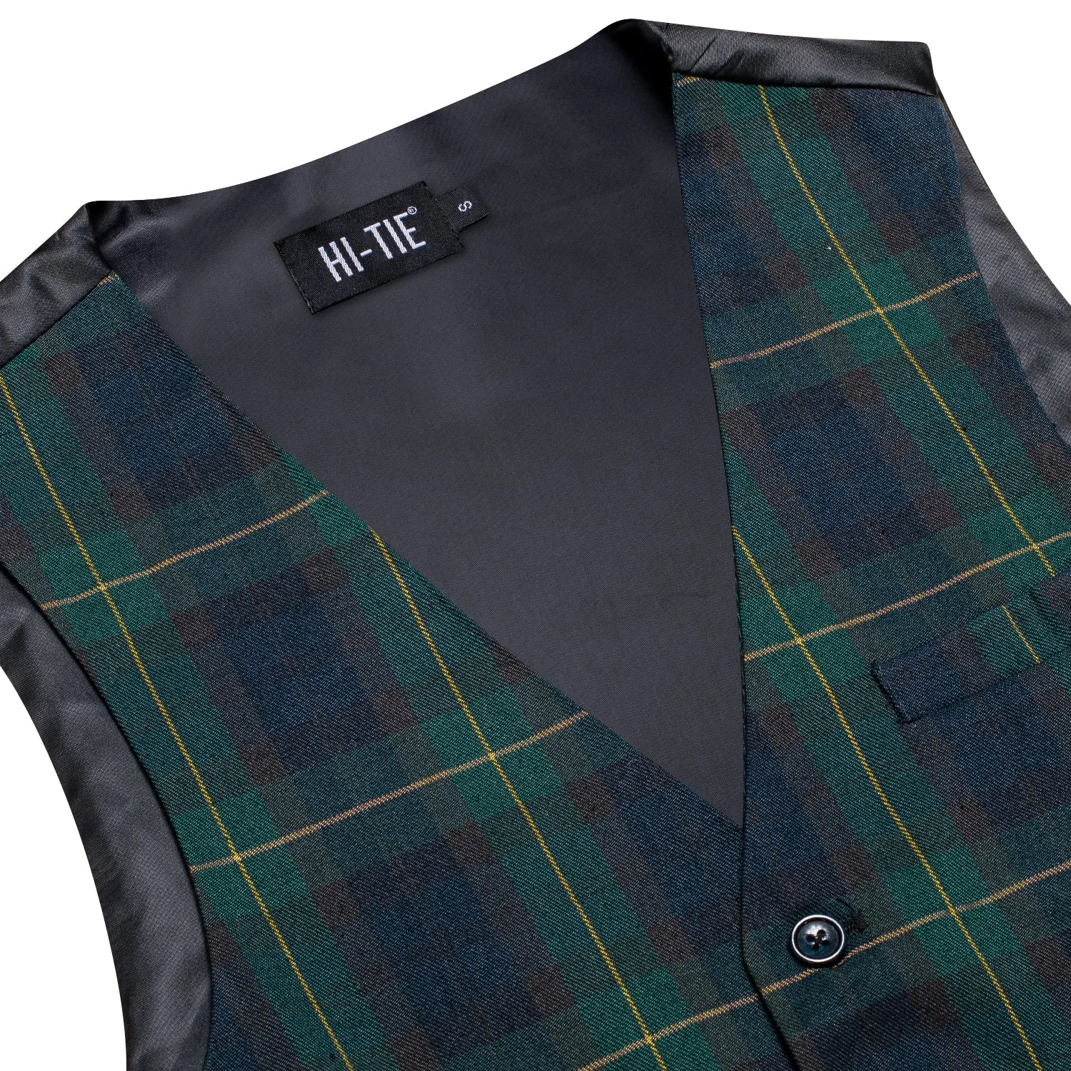 Green Blue Yellow Plaid Silk England Style Men's Single Vest Waistcoat