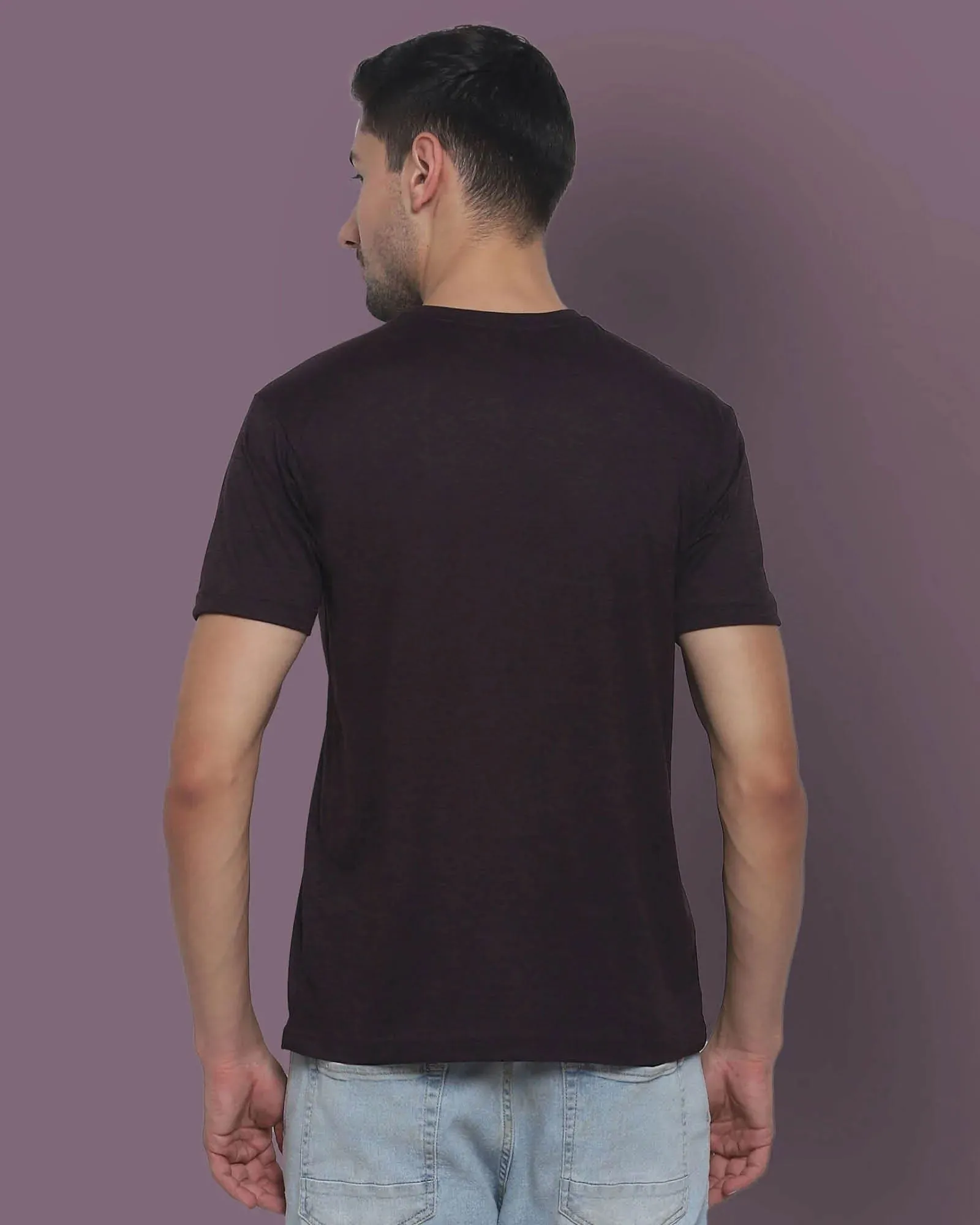 Half Sleeves Crew Neck: Deep Wine Melange