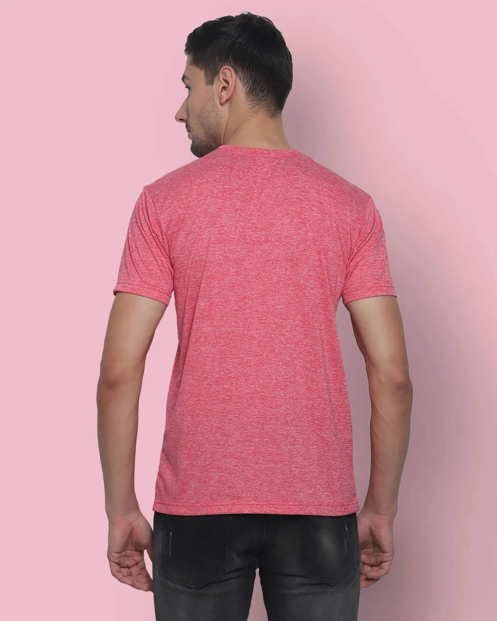 Half Sleeves Crew Neck: Punch Red Melange