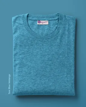 Half Sleeves Crew Neck: Sea Blue Melange