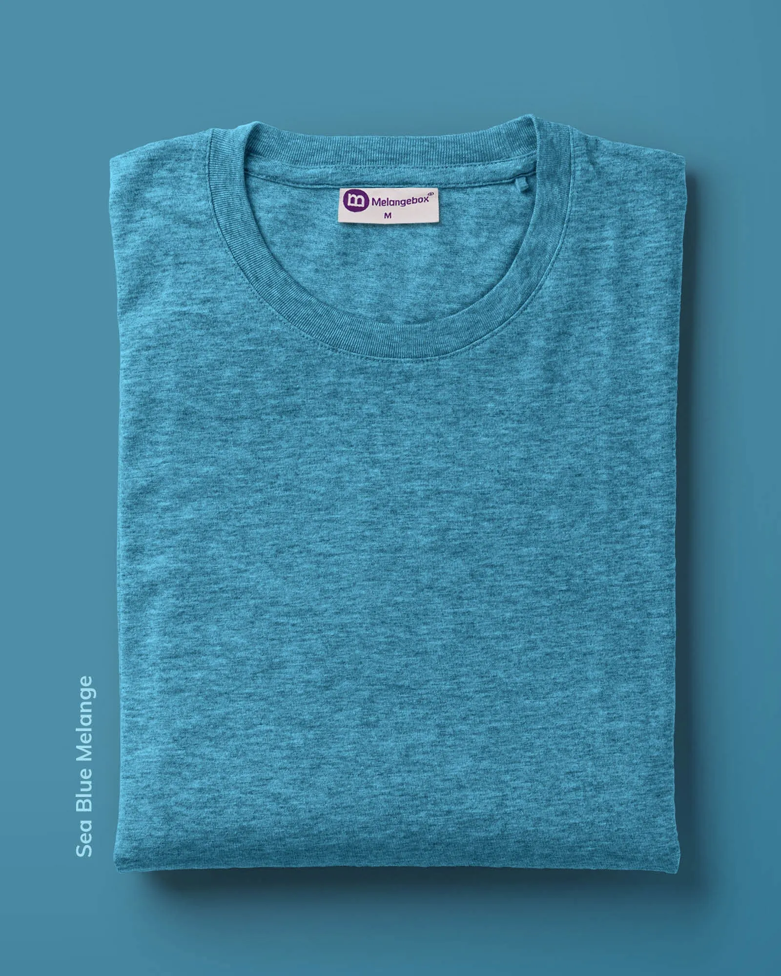 Half Sleeves Crew Neck: Sea Blue Melange