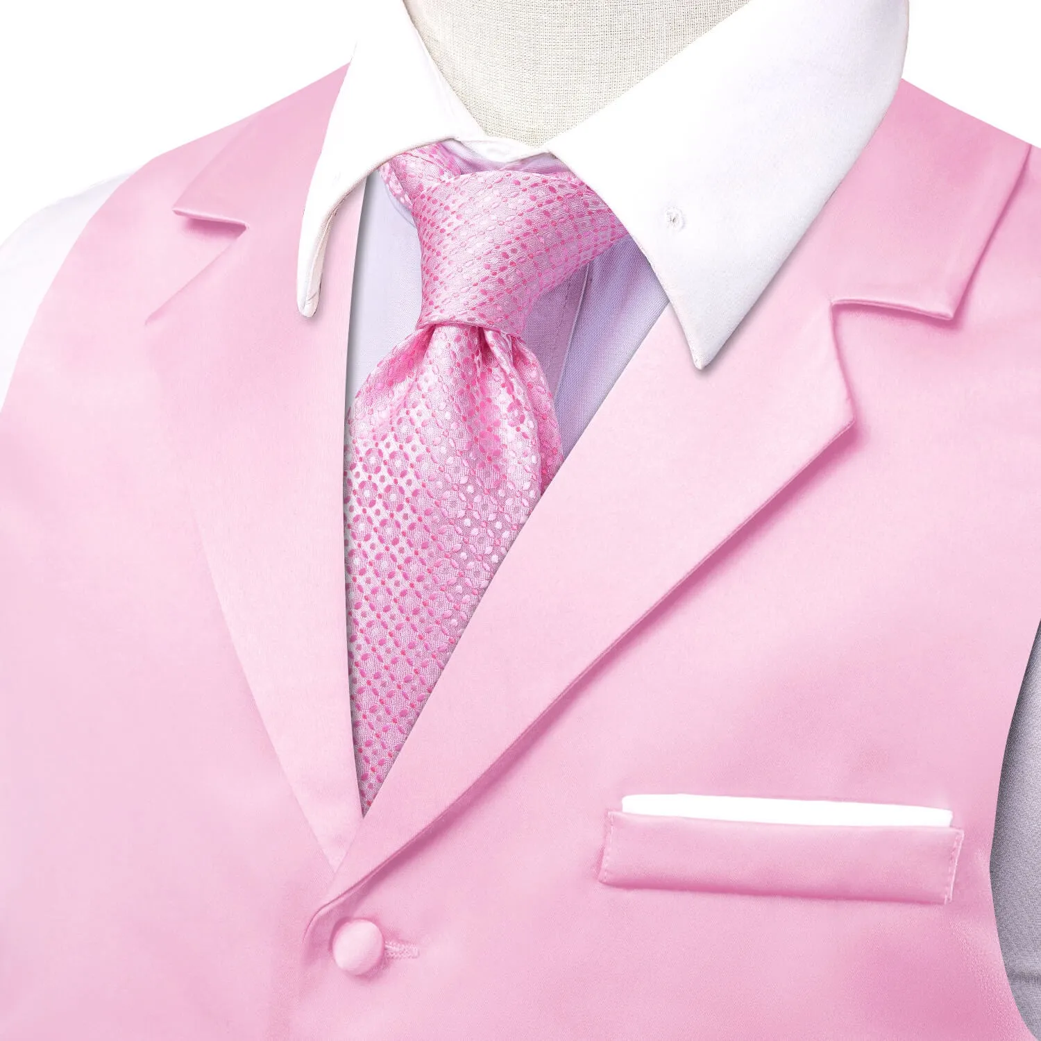 Hi-Tie Baby Pink Waistcoat Solid Notch lapels Men's Vest