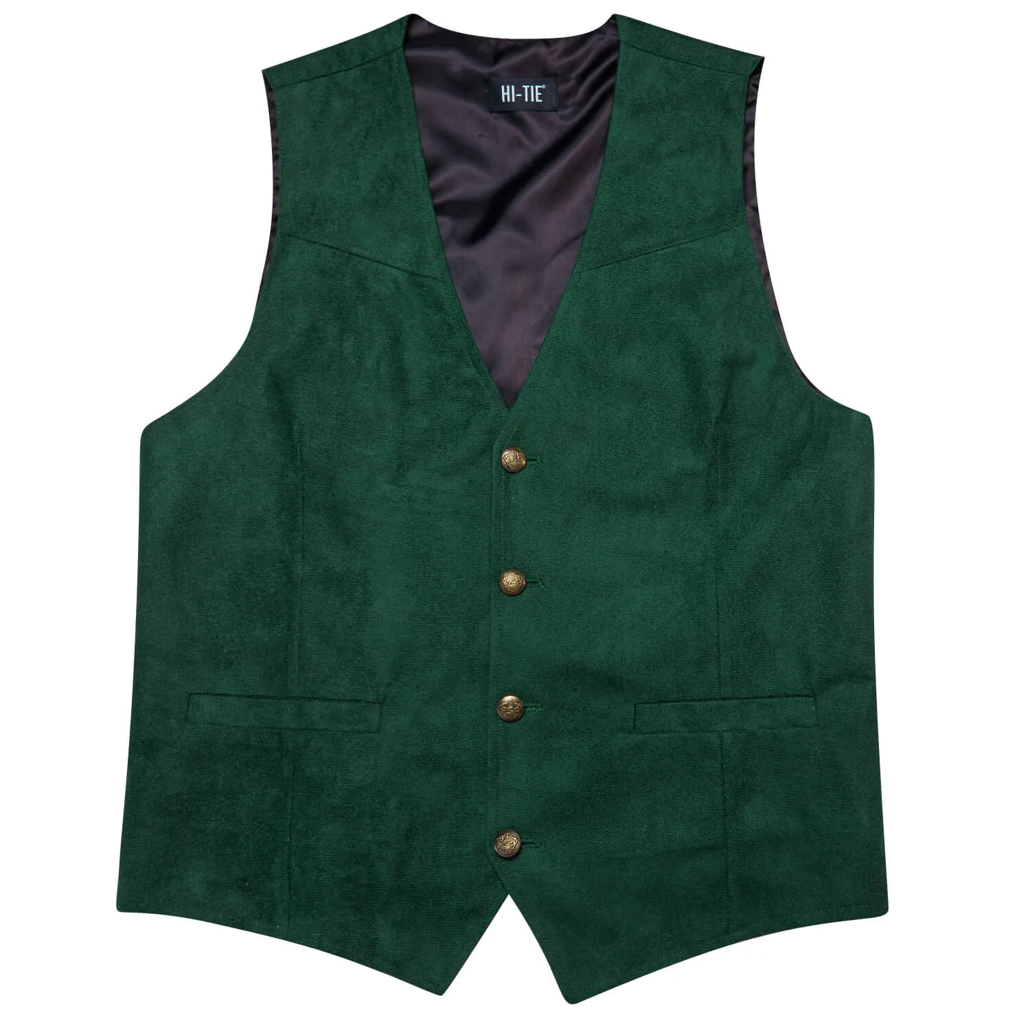 Hi-Tie Button Vest Dark Green Suede Solid Men's Single Vest