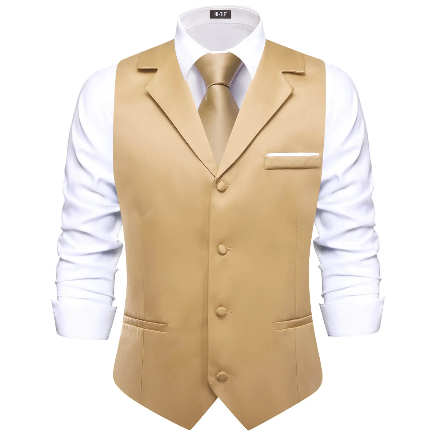 Hi-Tie Champagne Waistcoat Solid Notch lapels Men's Vest