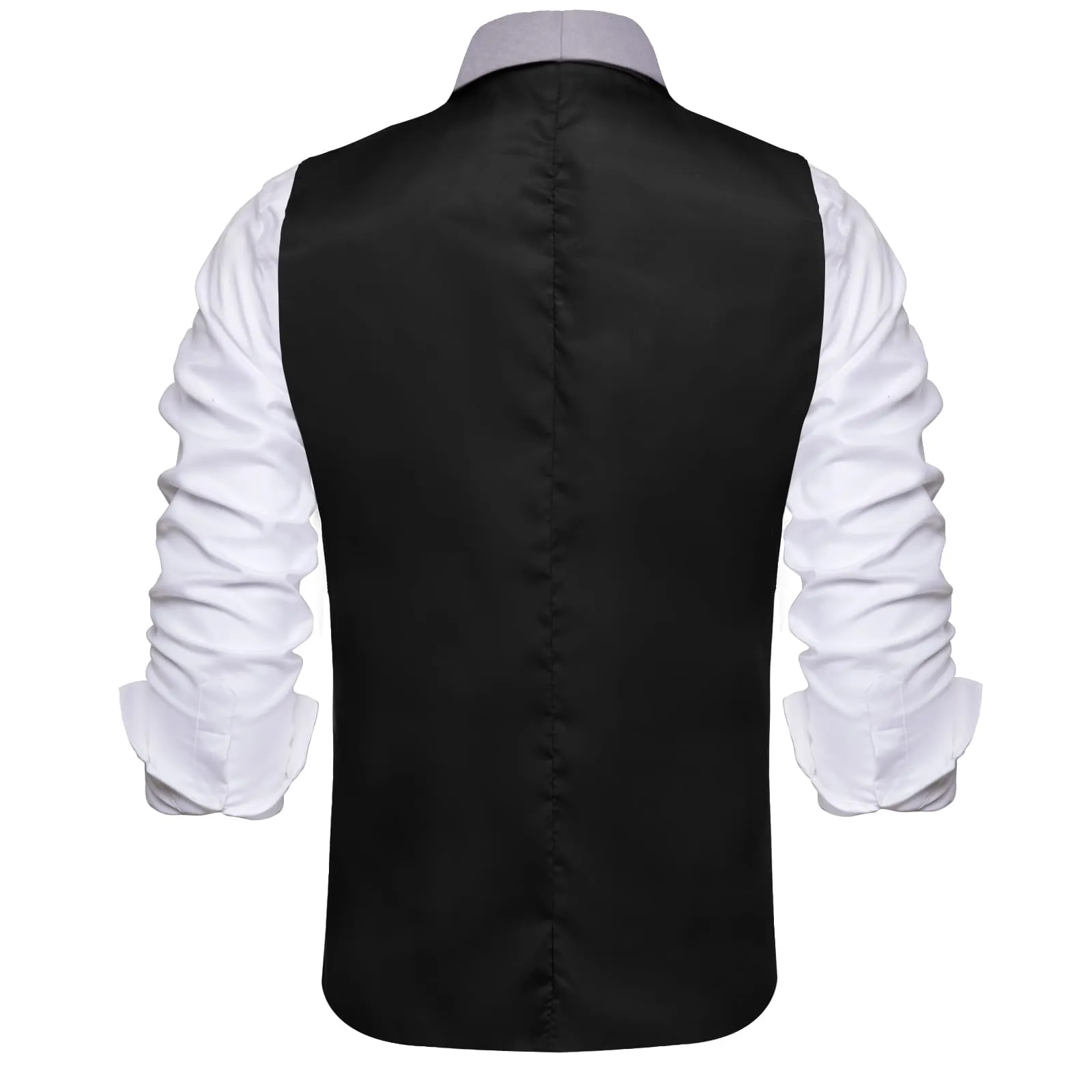 Hi-Tie Grey Shawl Collar Black Solid Waistcoat Formal Vests for Business