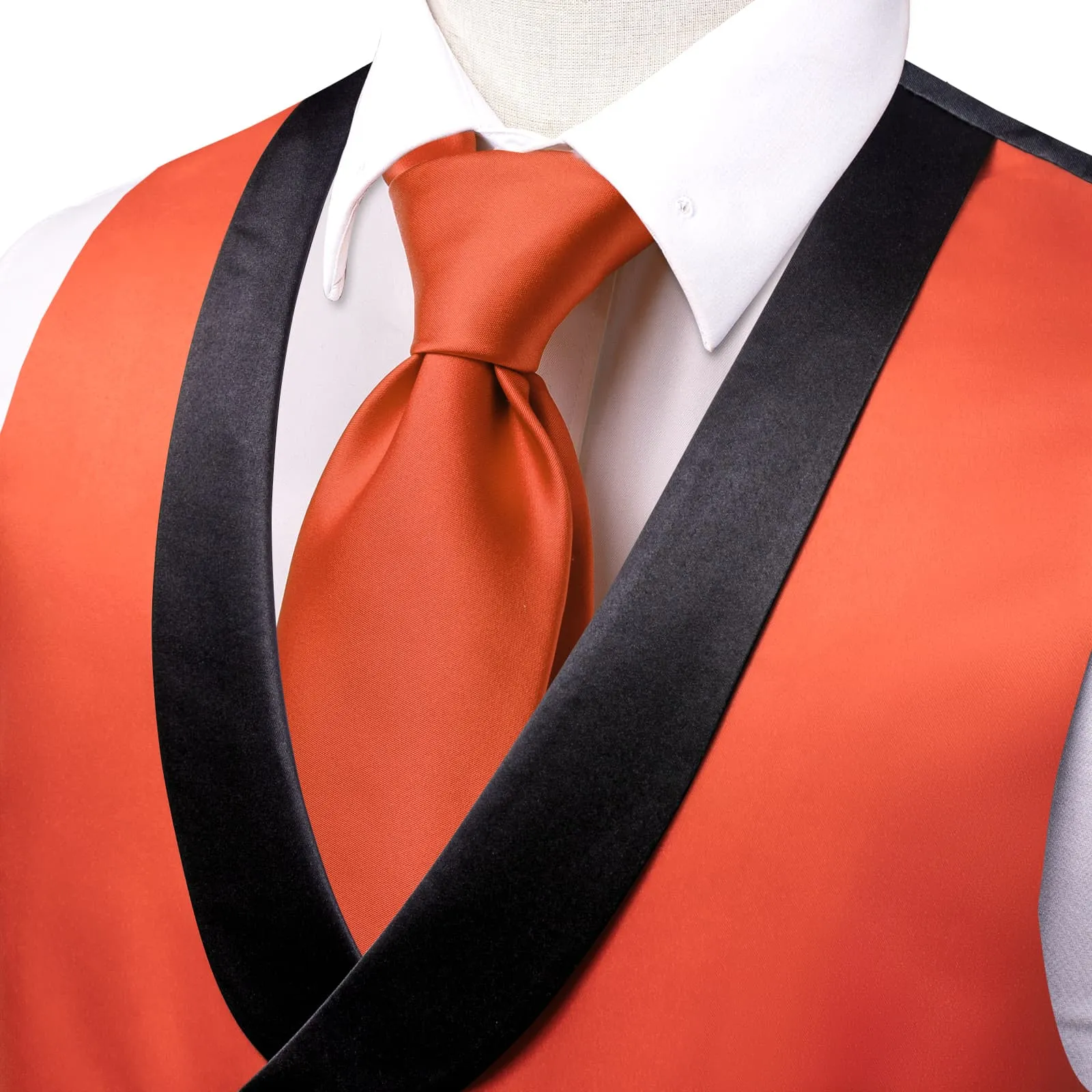 Hi-Tie Men Vest Red Orange Double Breasted Black Shawl Lapel Waistcoat