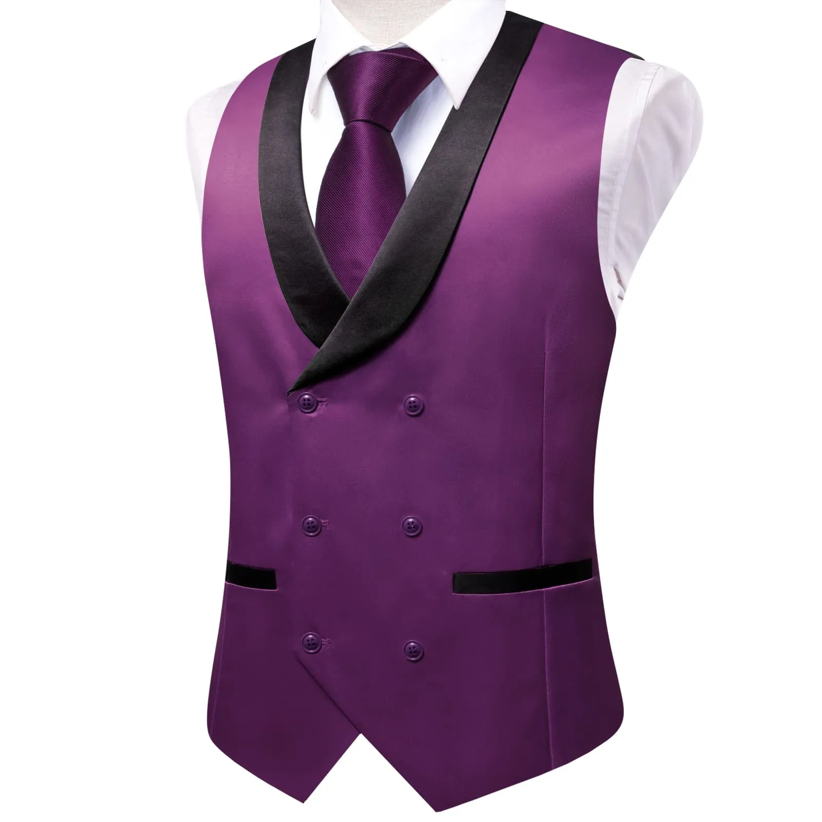 Hi-Tie Palatinate Purple Double Breasted Black Shawl Lapel Waistcoat