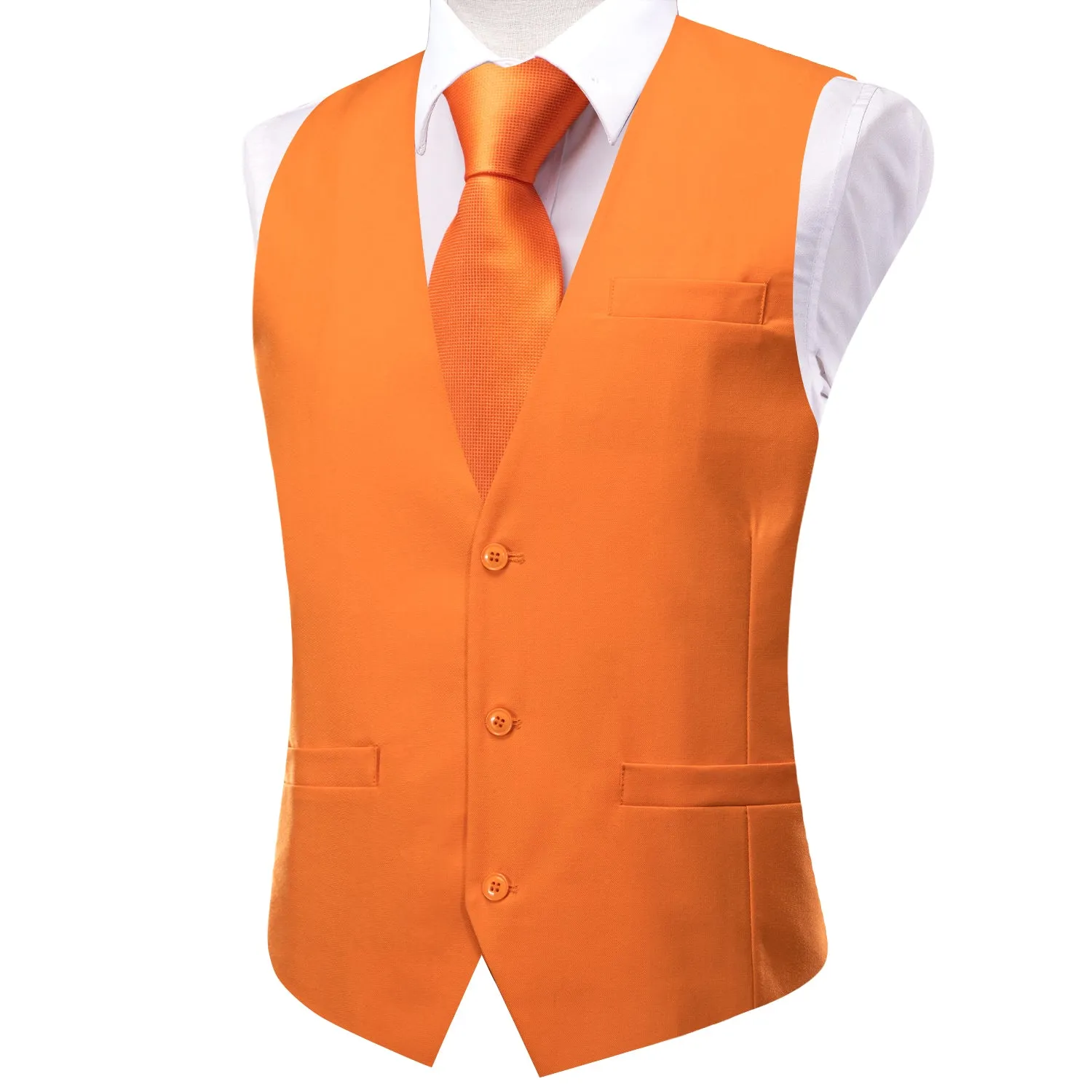 Hi-Tie Wedding Waistcoat Orange Solid Silk Style Men's Single Vest