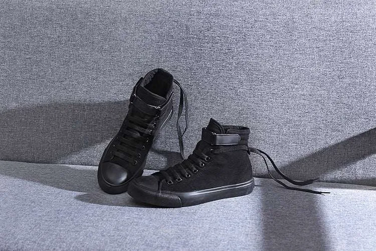 High-Top Flat-Heel Buckle Canvas Sneaker