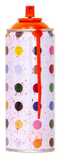 Hirst Dots Orange Spray Paint Can Sculpture by Mr Brainwash- Thierry Guetta