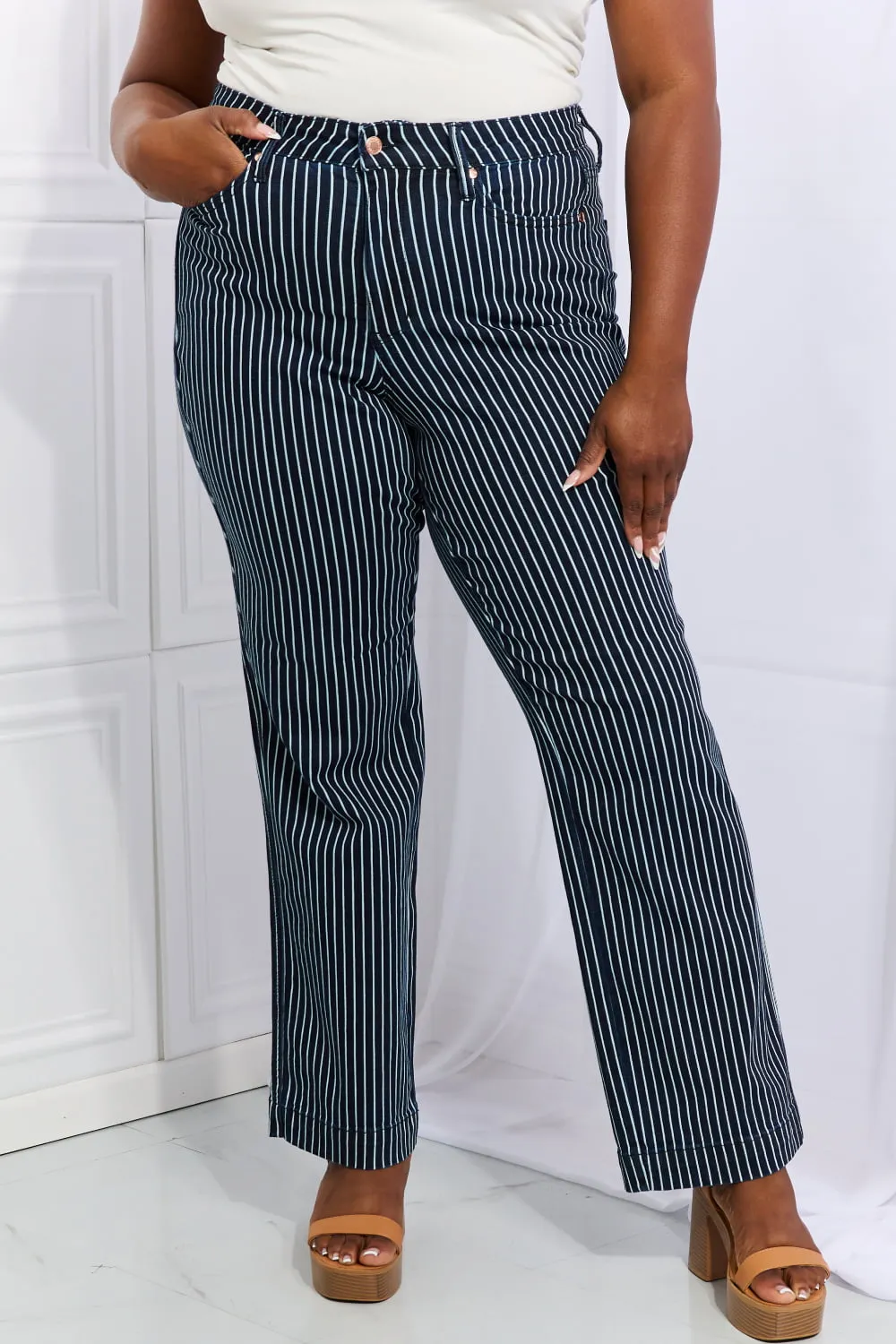 Judy Blue Cassidy High Waisted Tummy Control Striped Straight Jeans