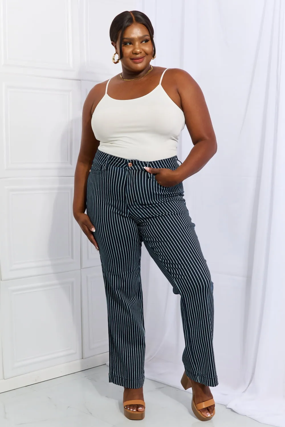 Judy Blue Cassidy High Waisted Tummy Control Striped Straight Jeans