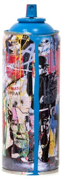 Just Kidding Cyan Spray Paint Can Sculpture by Mr Brainwash- Thierry Guetta