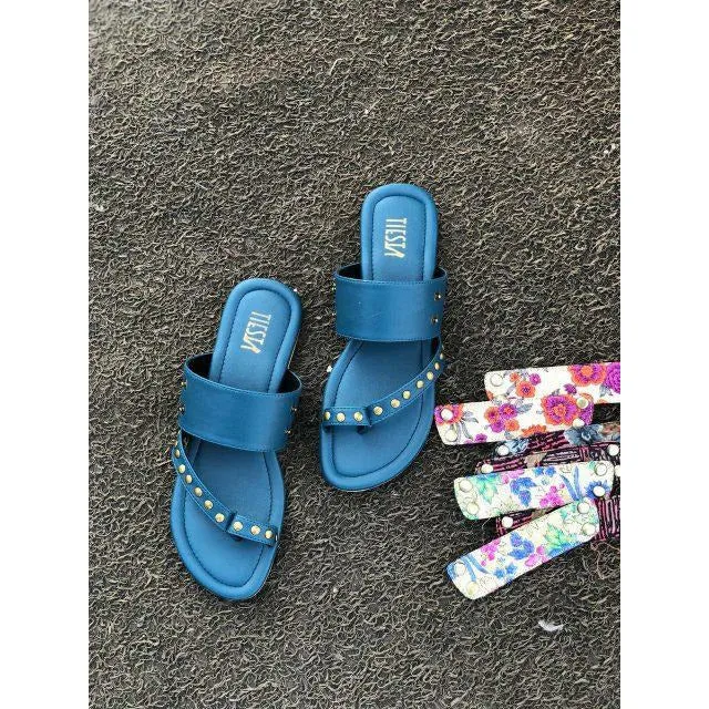 Kolas - Blue Open Flat Kolhapuri Chappal