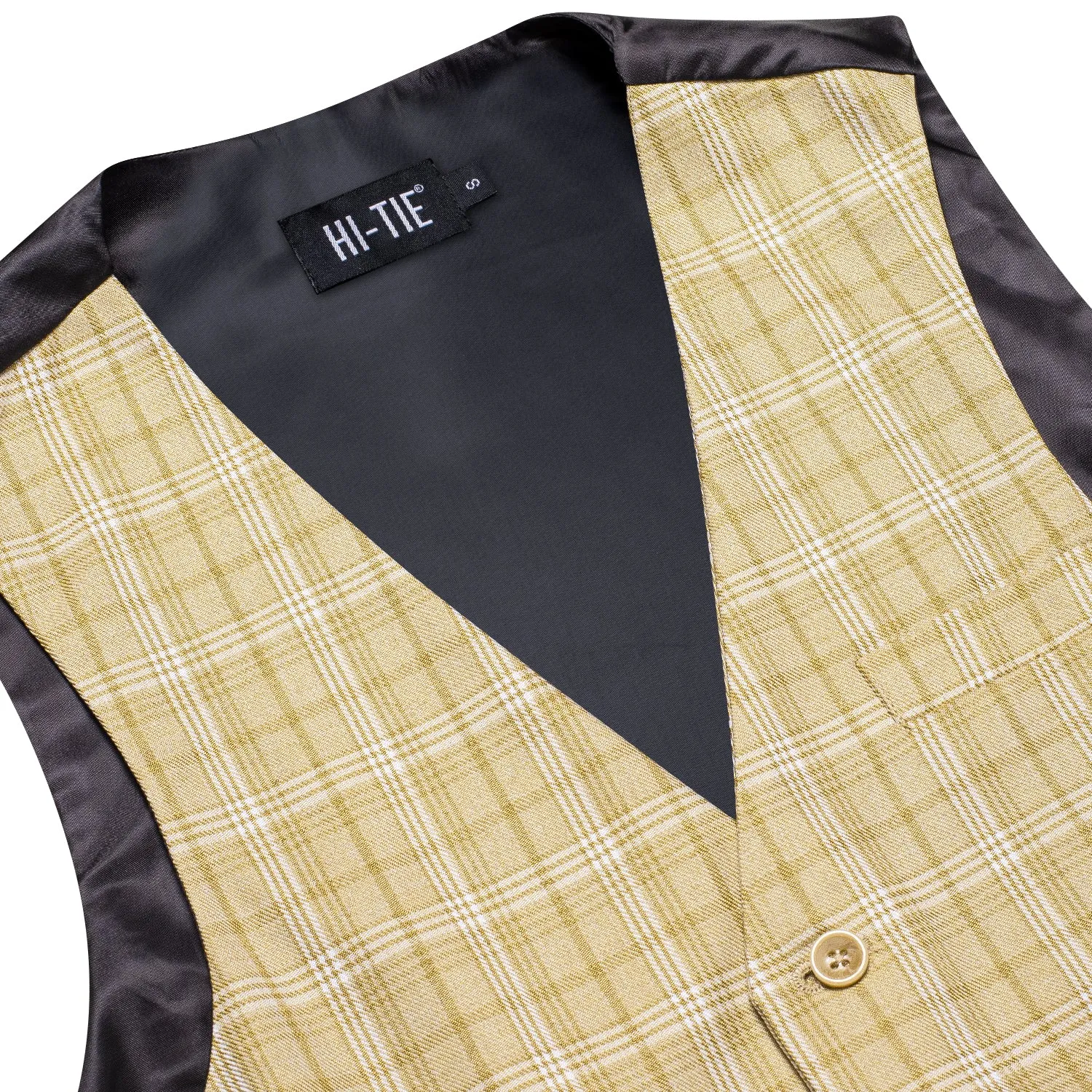 Light Yellow White Plaid Silk England Style Men's Single Vest Waistcoat