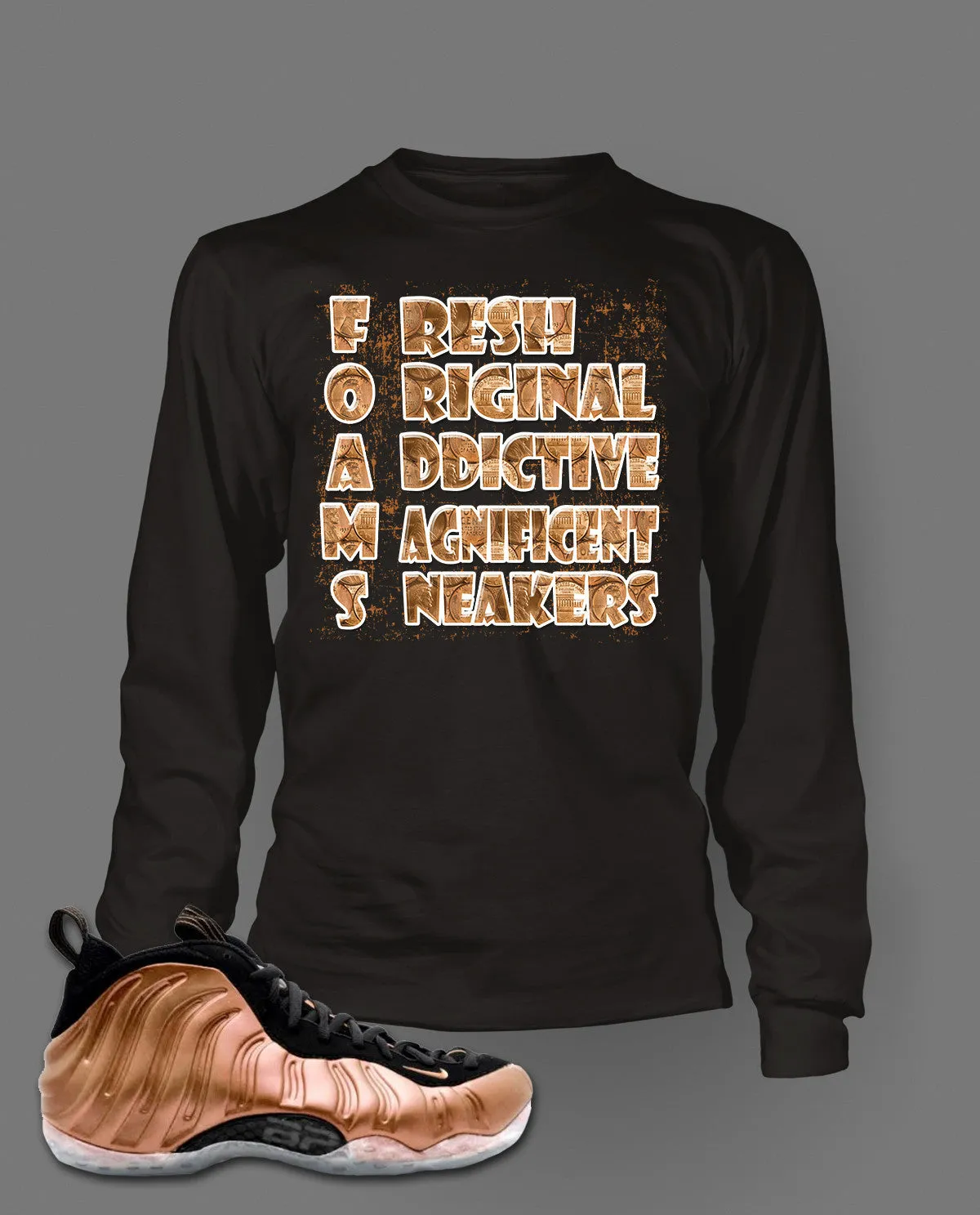 Long Sleeve Graphic T Shirt To Match Foamposite One Dirty Copper Shoe