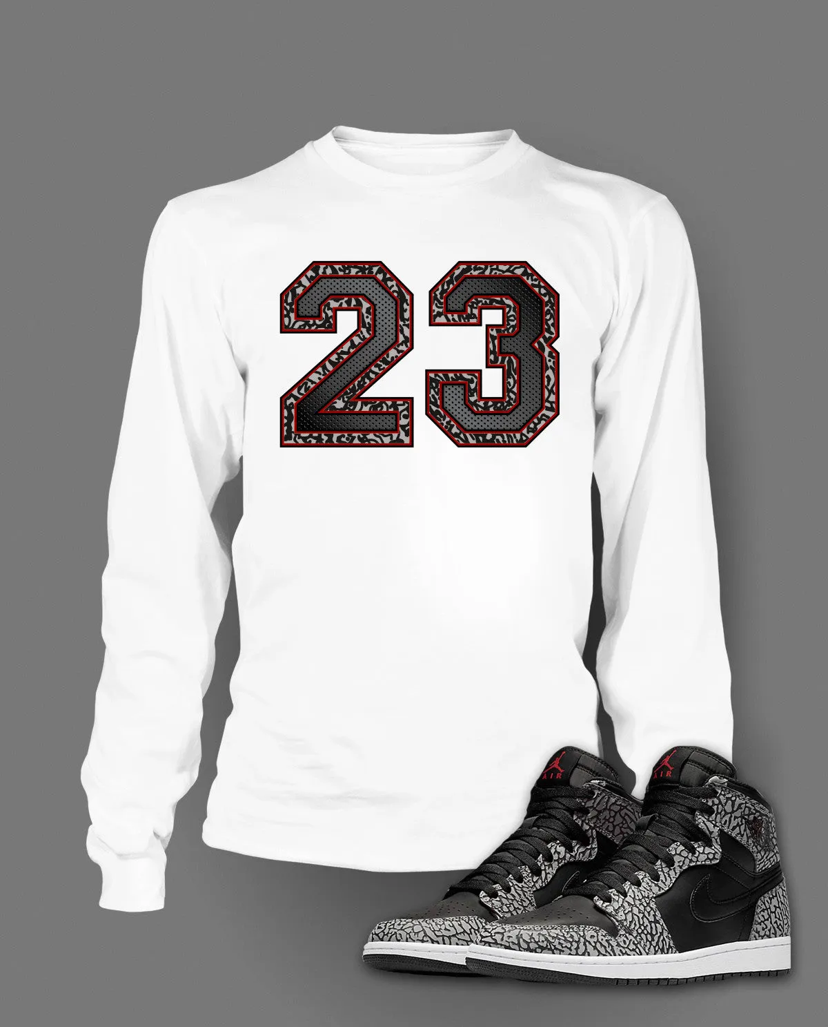 Long Sleeve Graphic T Shirt To Match Retro Air Jordan 1 Black Cement Shoe