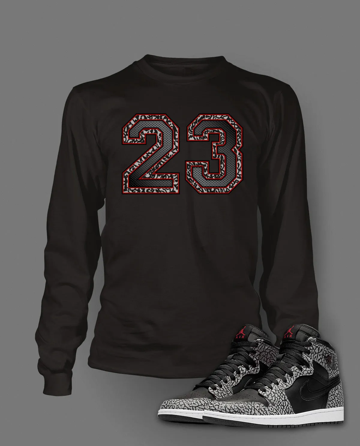 Long Sleeve Graphic T Shirt To Match Retro Air Jordan 1 Black Cement Shoe