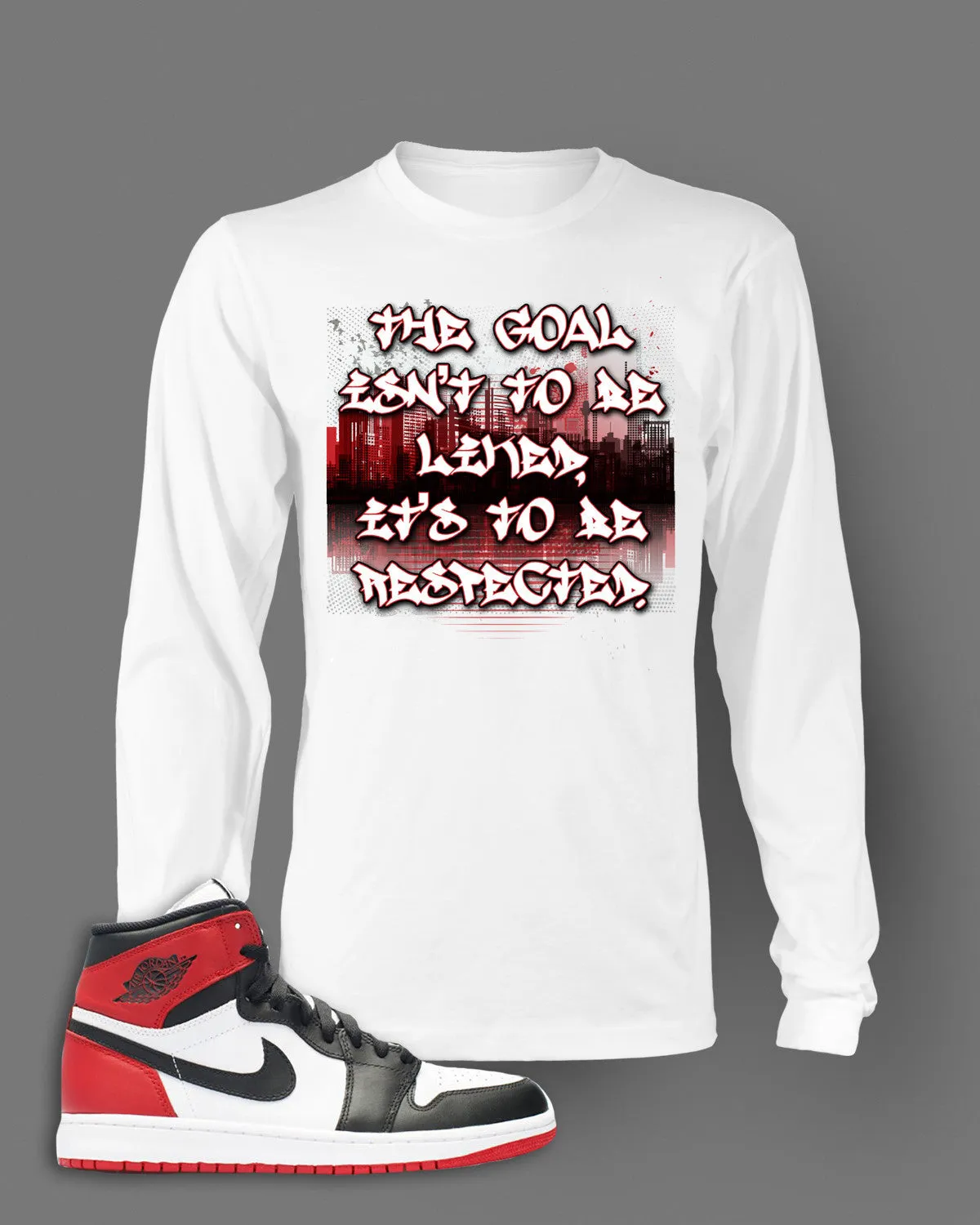 Long Sleeve Graphic T Shirt To Match Retro Air Jordan 1 High Black Toe Shoe