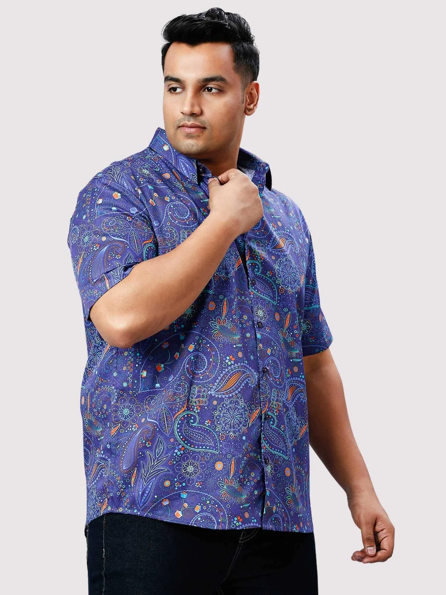 Marble Purple Digital Printed Half Sleeve Shirt Men's Plus Size