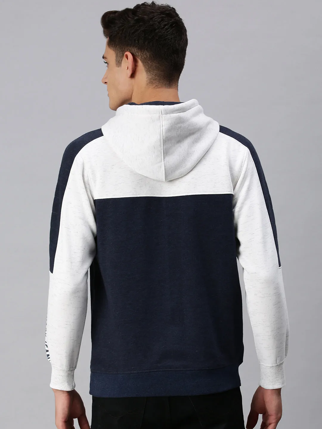 Men Hooded Colourblocked White Sweatshirt