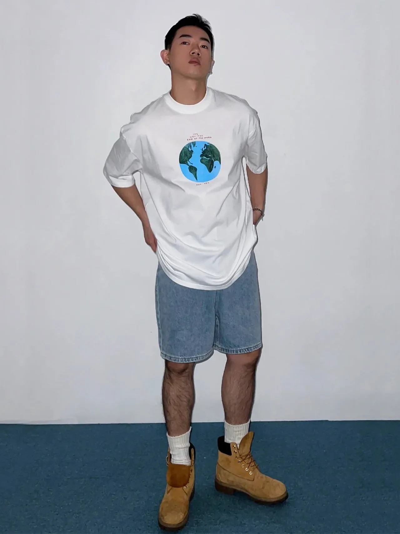 Men's White T-shirt with Earth Print