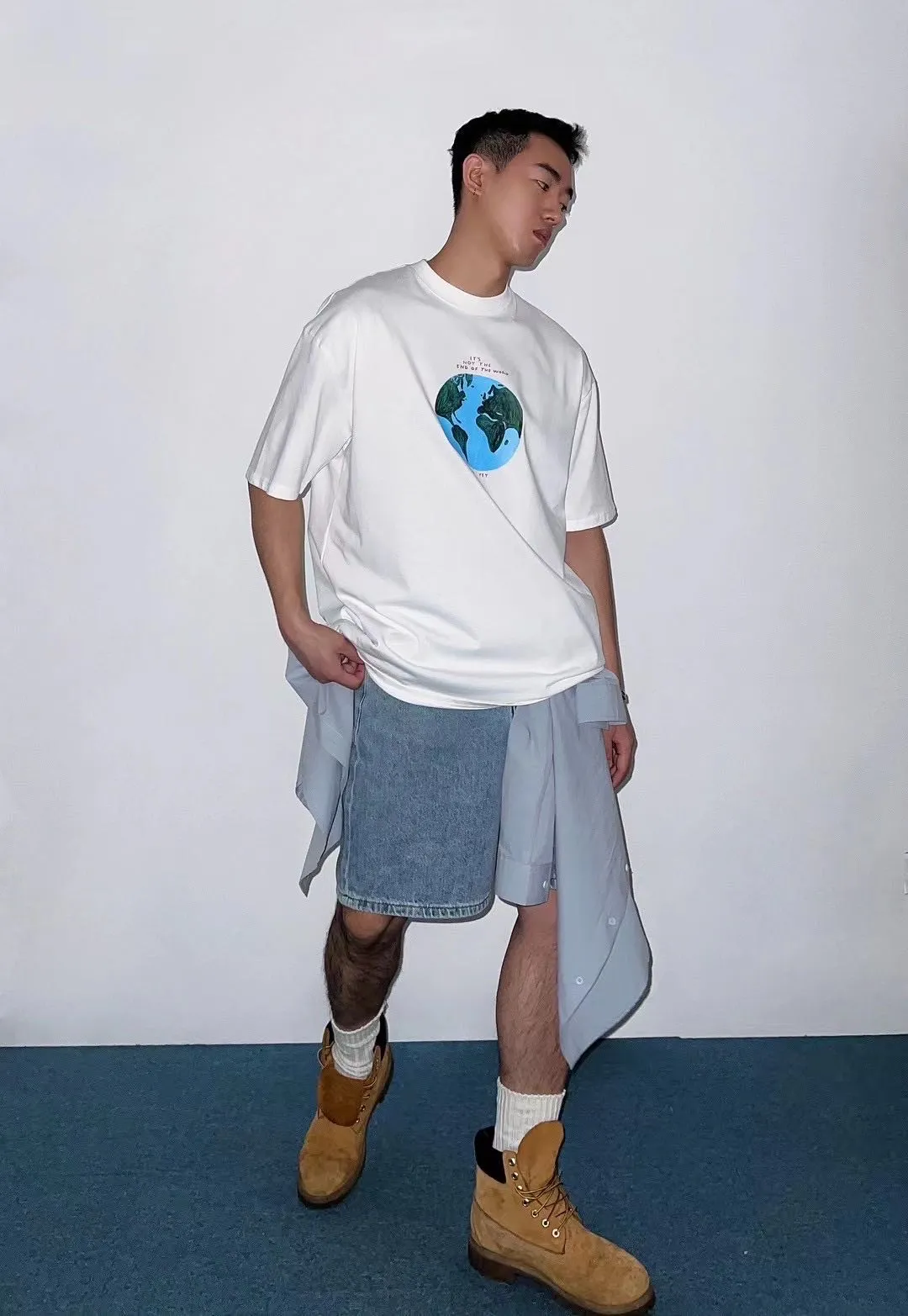 Men's White T-shirt with Earth Print