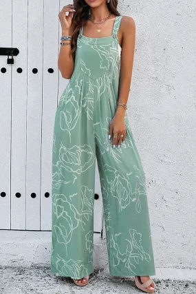 Moonlight Jade Abstract Print Wide Leg Bib Overall