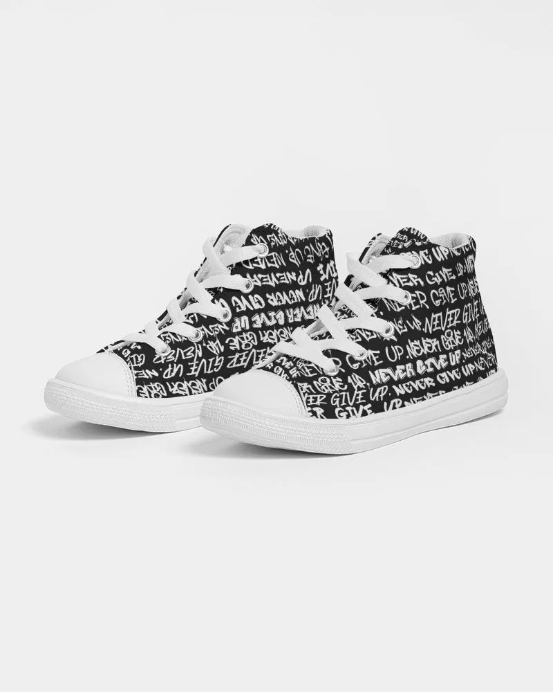 NEVER GIVE UP Empowering Graffiti Kids Hightop Canvas Shoe