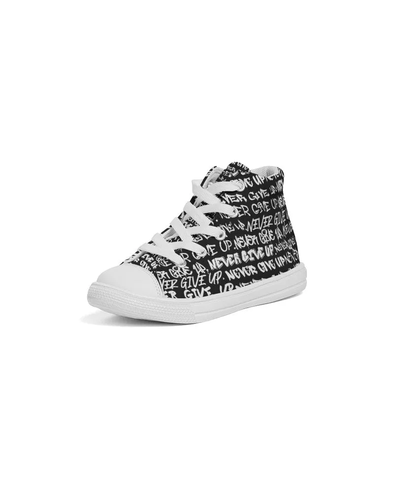 NEVER GIVE UP Empowering Graffiti Kids Hightop Canvas Shoe