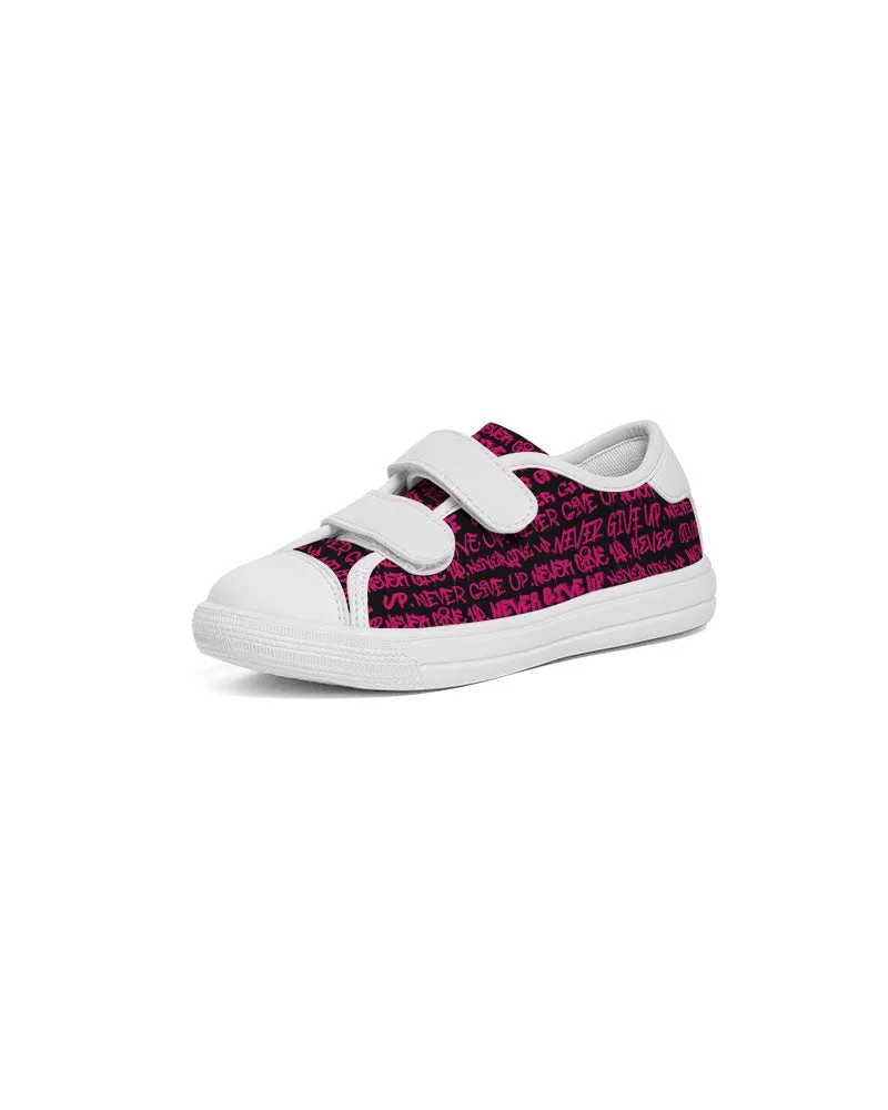 NEVER GIVE UP Pink Empowering Graffiti Kids Velcro Sneaker