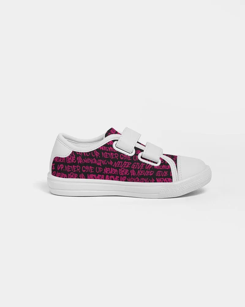 NEVER GIVE UP Pink Empowering Graffiti Kids Velcro Sneaker