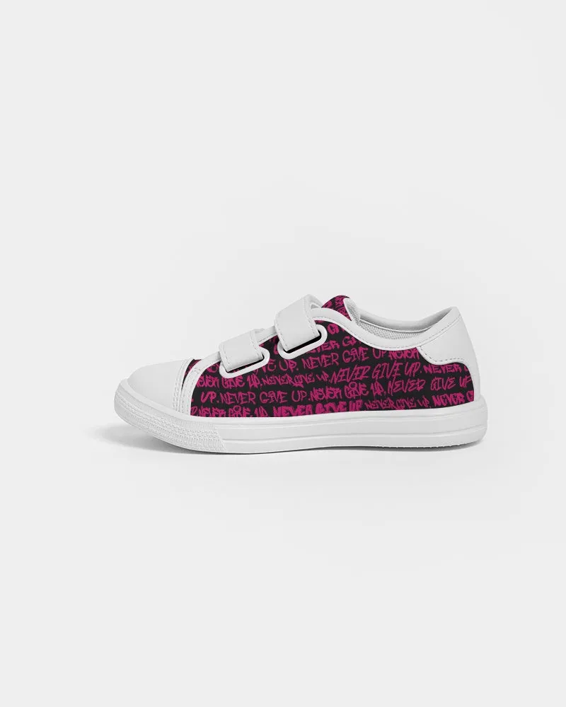 NEVER GIVE UP Pink Empowering Graffiti Kids Velcro Sneaker