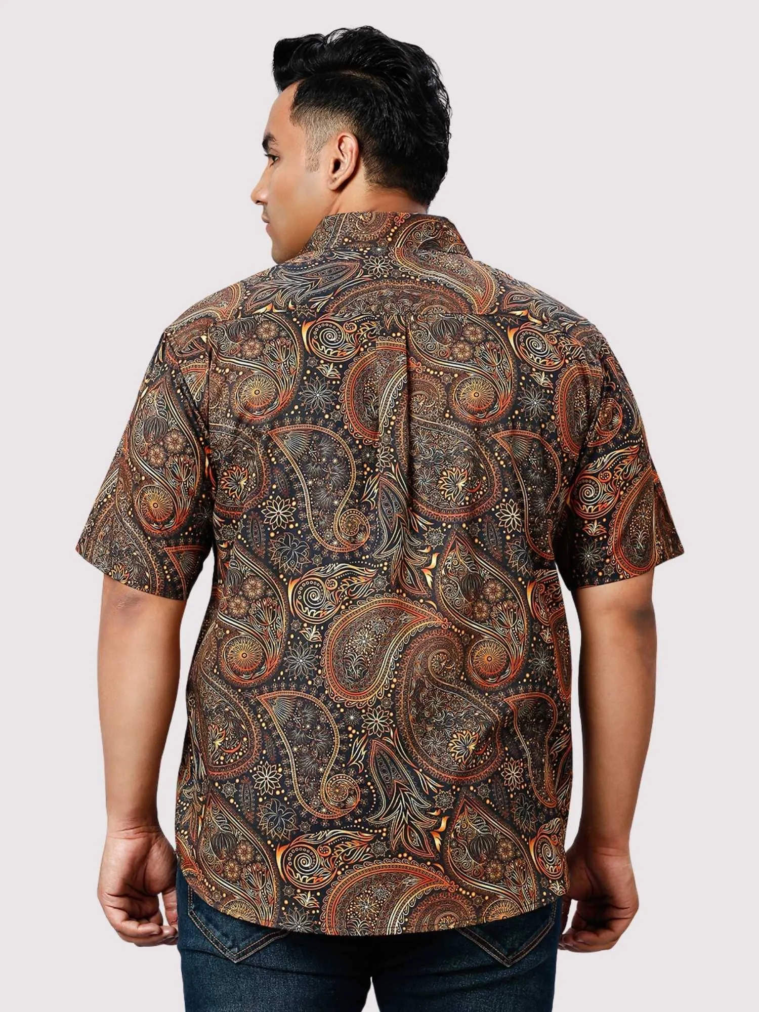 Old Copper Digital Printed Half Sleeve Shirt Men's Plus Size