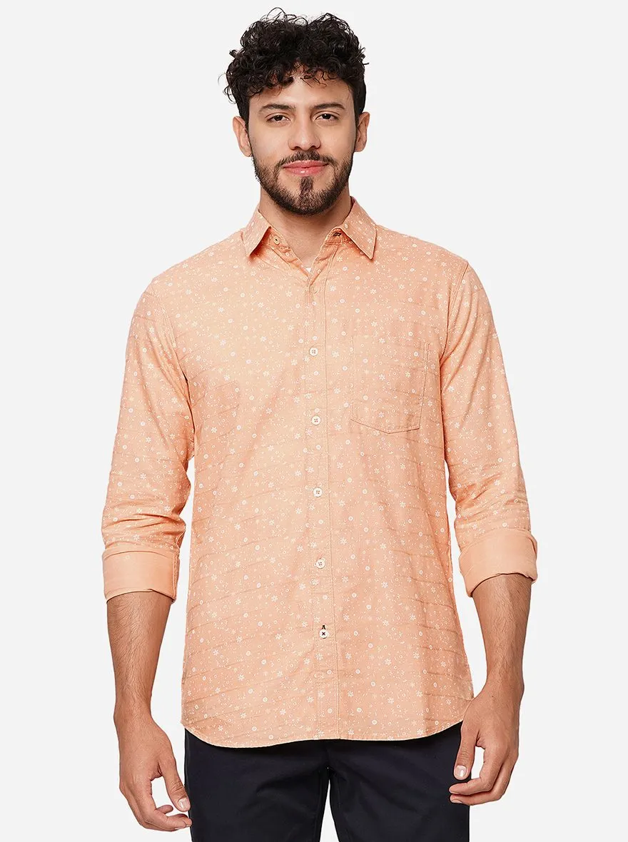 Peach Printed Slim Fit Casual Shirt | JadeBlue