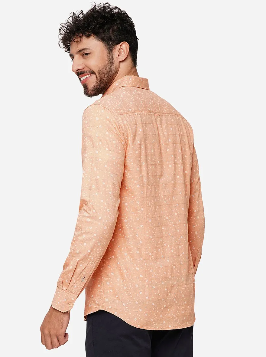 Peach Printed Slim Fit Casual Shirt | JadeBlue