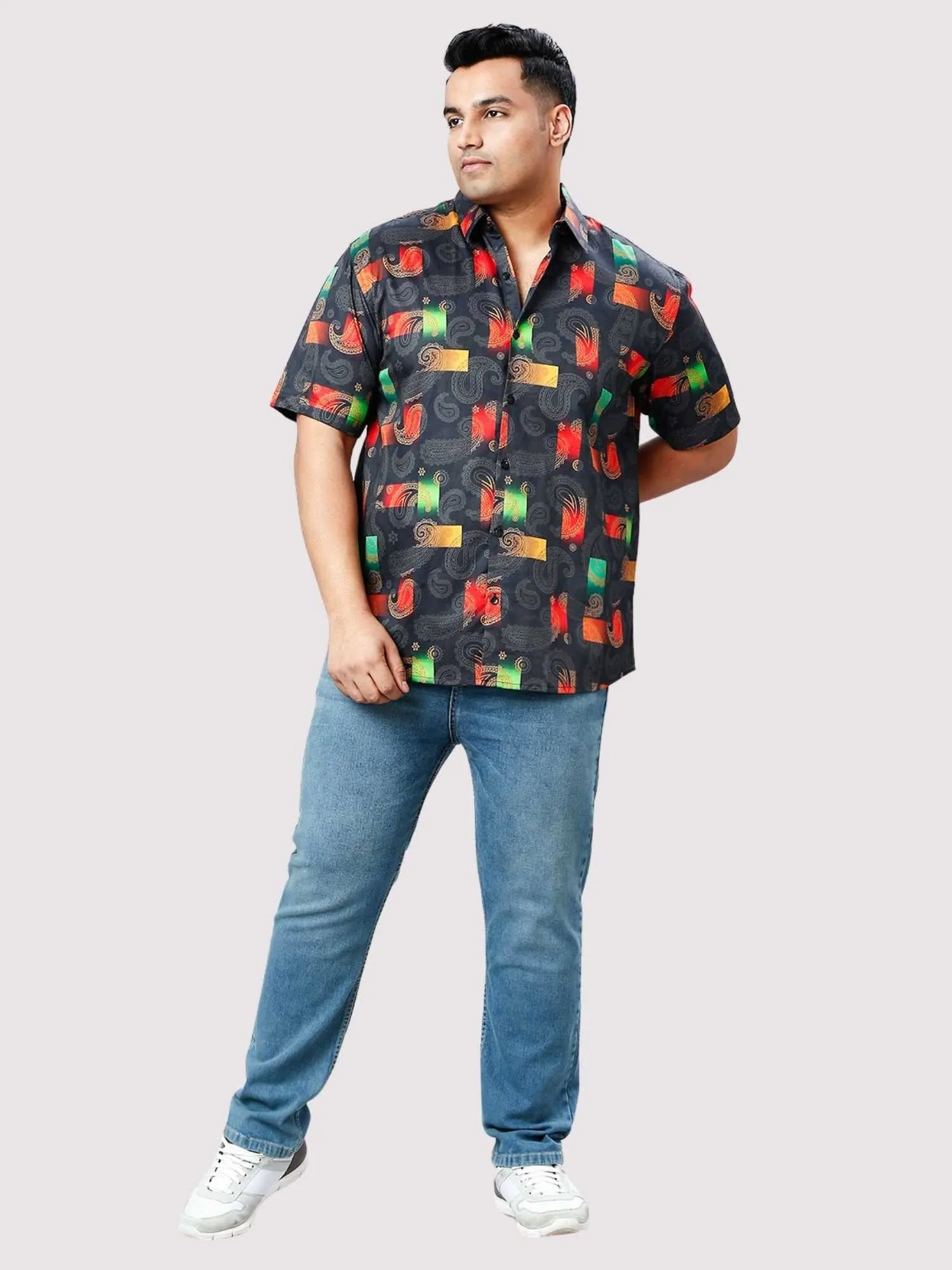 Persian Shadow Digital Printed Half Sleeve Shirt Men's Plus Size